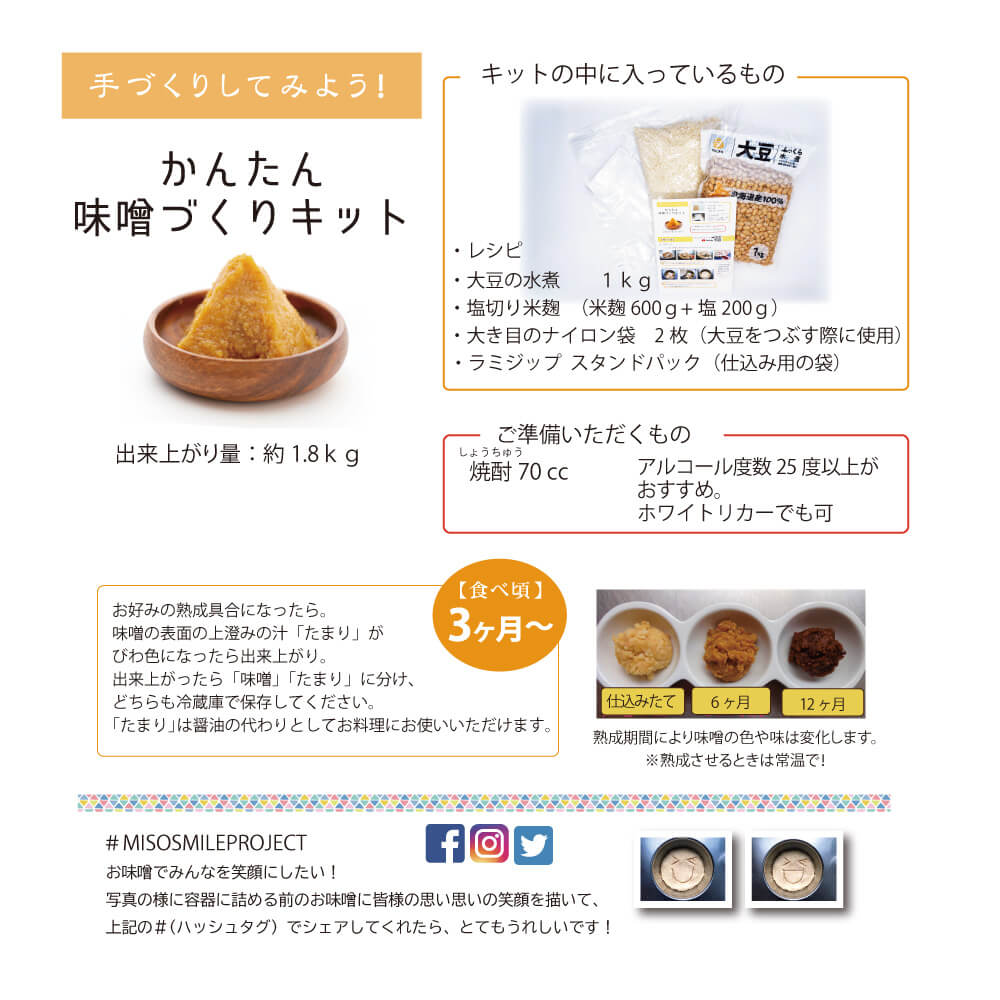 かんたん味噌作りキット　おうちで簡単！味噌作り！煮大豆と塩切り麹がセット！仕込み袋付きですぐに仕込める！