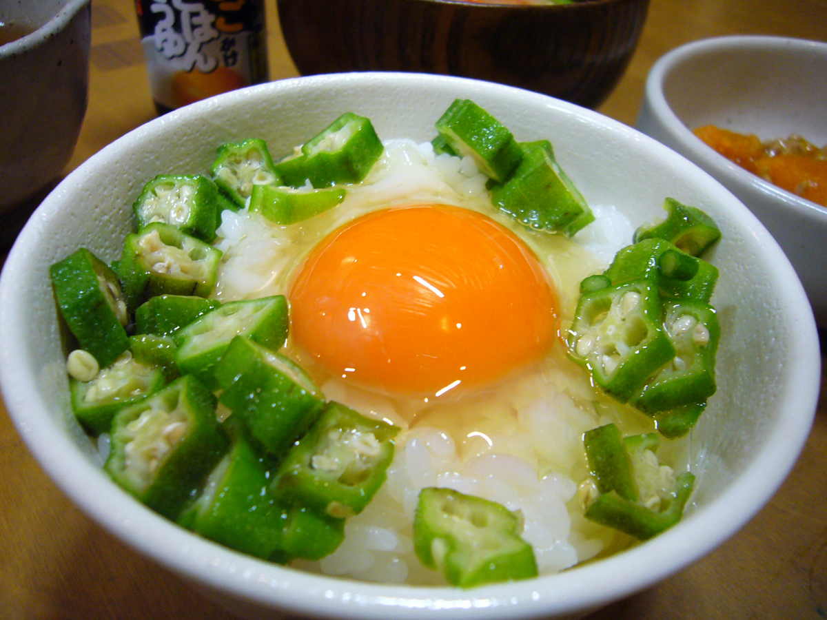 卵・オクラと卵かけご飯醤油のレシピ