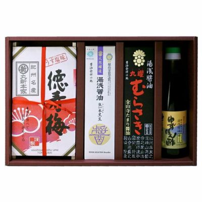紀州ギフト <br>（はちみつ梅600ｇ木箱入・湯浅醤油２種・ポン酢ギフト）【54314】